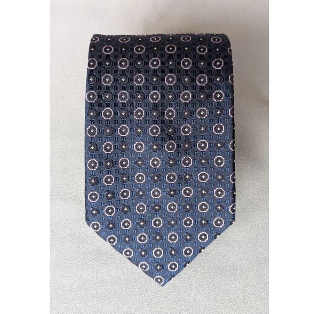 BOSS Hugo Boss 100% Silk Tie Black with Blue and White Jacquard Made in Italy